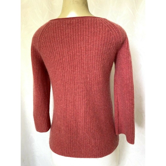 Calypso St. Barth Cashmere Sweater Coral Pink Ribbed Knit Scoop Neck 3/4… - Picture 3 of 5